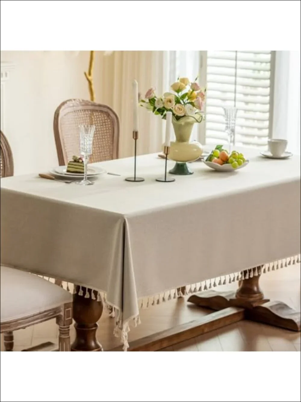 Heavyweight Polyester Tablecloth Tassel Fringe 55x86 Rectangle Farmhouse